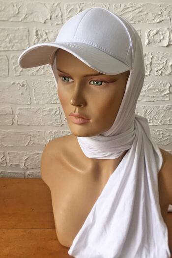 Vera Practical Combed Cotton Shawl with Ready Turban Bonnet Hat White