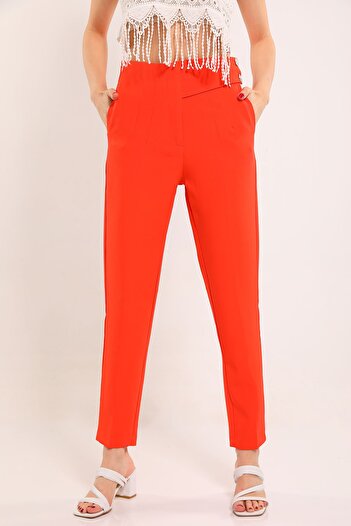 GÜLSELİ Orange Women's Belt Button Trousers