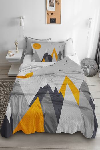 HOMESSA Scandinavian Mountain Patterned Single Pique (With Pillow Case)