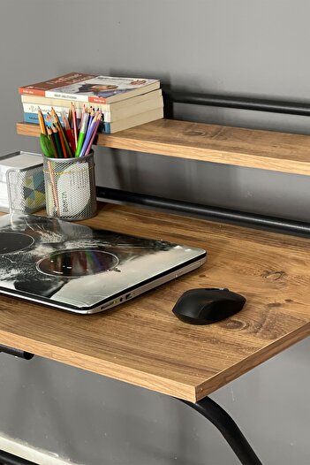Berta Concept Lich Metal Ayaklı Laptop Sehpası Katlanır Çalışma Masası Çizim Masası Raflı Çalışma Masası -çam