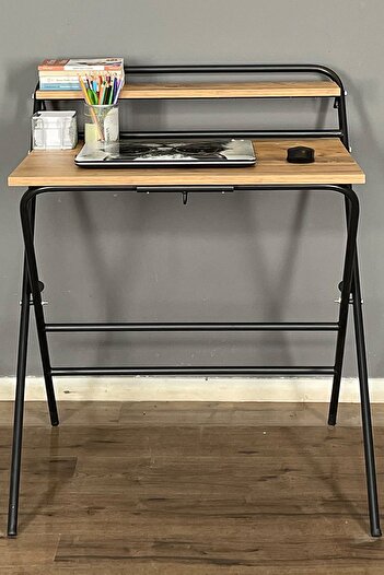 Berta Concept Lich Metal Ayaklı Laptop Sehpası Katlanır Çalışma Masası Çizim Masası Raflı Çalışma Masası -çam