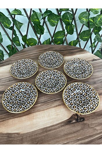 GÜRCÜGLASS Leopard Pattern 6 Pieces Tea Plate 12.5 Cm