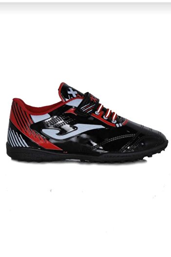 DÜNYA MAĞAZA Black Red Young Children's Football Boots - Velcro Astroturf Field Shoes Extrem