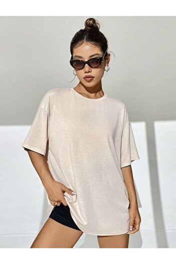 BYMEER Μπλουζάκι Unisex Beige Compass Printed Cotton Crew Neck Oversize