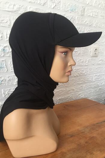 Vera Practical Combed Cotton Shawl with Ready Turban Bonnet Hat Black