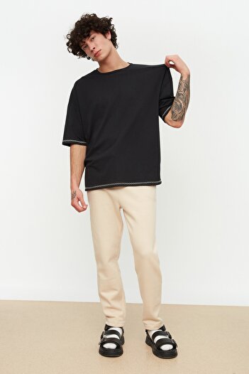Trendyol Collection Μαύρο Κεντημένο Oversize Βαμβακερό T-Shirt - Κοντό μανίκι TMNSS21TS1888