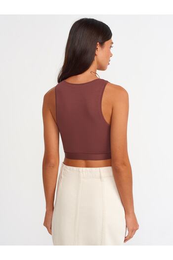 Dilvin 30114 Crop Top-καφέ