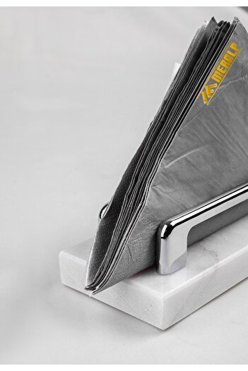 MERALP Suport pentru șervețele Palandöken Silver Real Marble, Mâner cu profil metalic