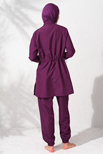 Pierre Cardin Long Sleeve Zippered Parachute Hijab Swimsuit Purple 231915