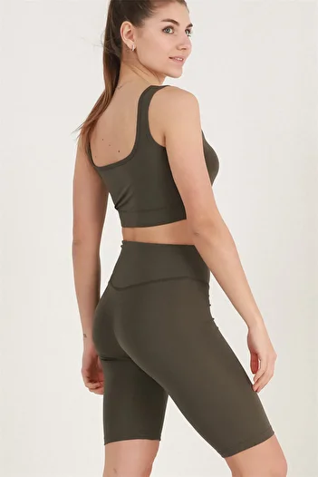 missmaral Women's Khaki Color Biker Sports Shorts Leggings and Bustier Set 2-Piece Set Seasonal High Waist Bikers-bra 1307