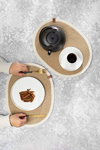 Homever 2 Pieces 30x40cm Oval White Striped American Service Wicker Jute Braid Charger Presentation Set