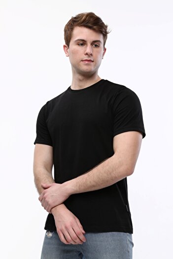 Uniprom Ανδρικό μπλουζάκι με λαιμόκοψη 100% βαμβακερό μαύρο
