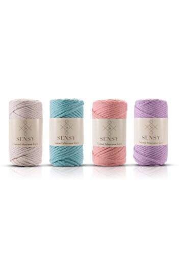 SENSY Premium Taranan Macrame Makrame Hobby String Σετ 4 τεμαχίων εκρού - μέντα - σολομός - λιλά