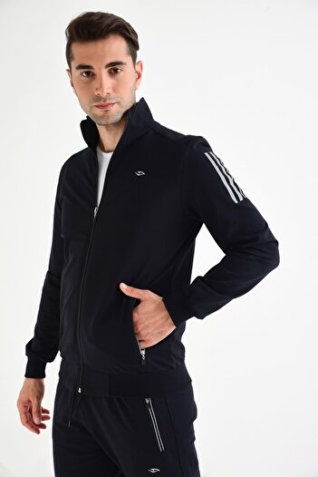 DYNAMO Men's Navy Blue Tracksuit Top with Stand Collar and Zipper Pocket