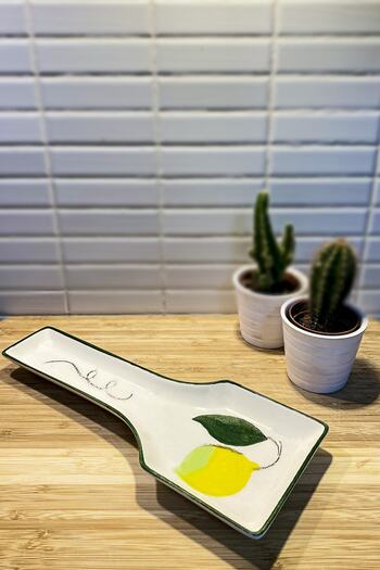 Kitchen Feel Lemon Patterned Dirty Spoon Holder Hand Decor