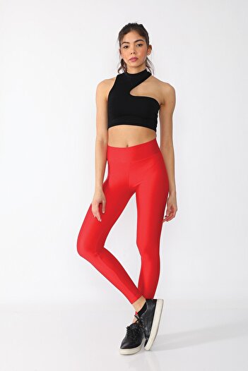 MojerHermosa Women's Red Extra High Waist Glossy Disco Tights