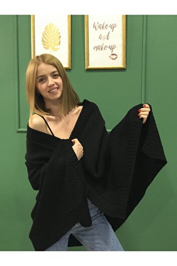 Ocean Black Knitwear Shoulder Shawl