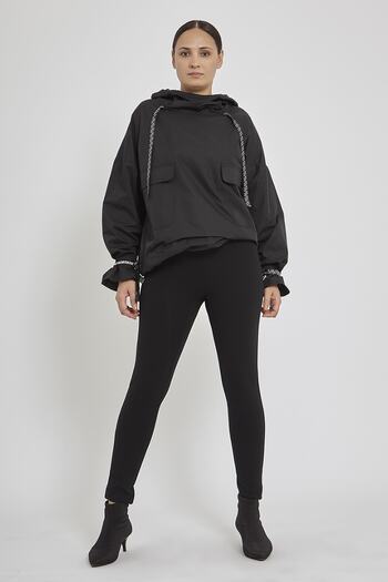 VERDA Women's Black Hooded Raincoat
