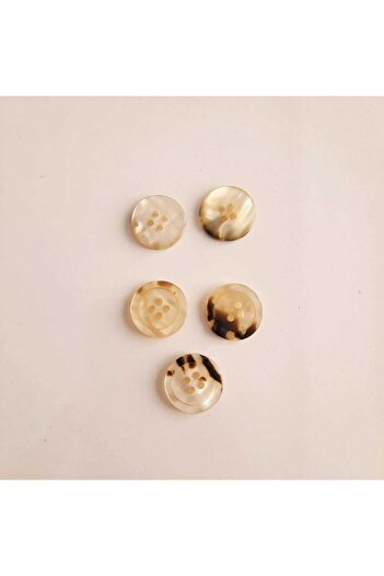 canan dizayn 15 Mm Brown Detailed 4-Hole Polyester Button on Cream (20 Pieces)