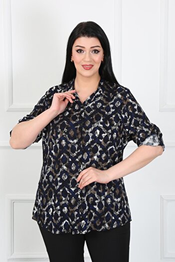 By Alba Collection Жіночий темно-синій візерунчастий бавовняний віскозний гольф плюс розмір Сорочка