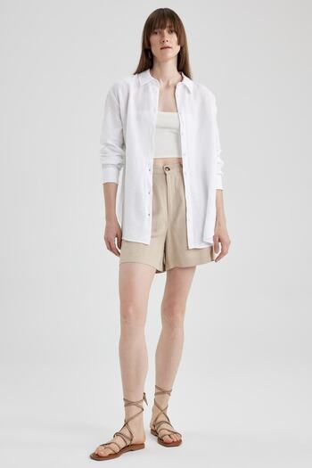 DeFacto Oversize Fit 100% Linen Long Sleeve Shirt
