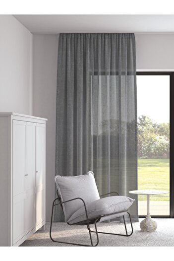 Pastel Gray Color Linen Look Extra-forced Tulle Curtain Does Not Want Ironing