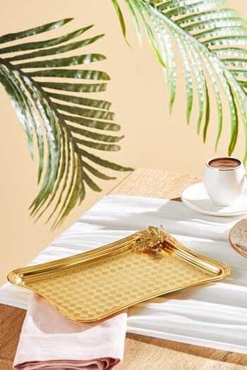Emsan Leafy Rectangular Tray Gold