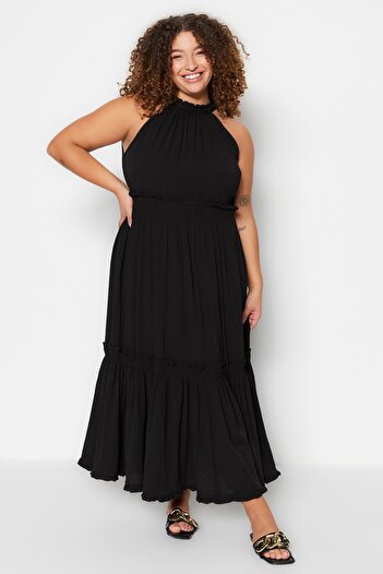 Trendyol Curve Black Halter Collar Woven Dress TBBSS23AH00207