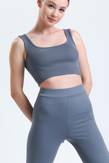 THIFF GYMWEAR Антрацитовий фітільний квадратний комір еластичний трикотажний кроп бюстгальтер