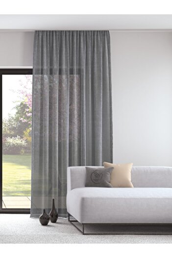 Pastel Gray Color Linen Look Extra-forced Tulle Curtain Does Not Want Ironing