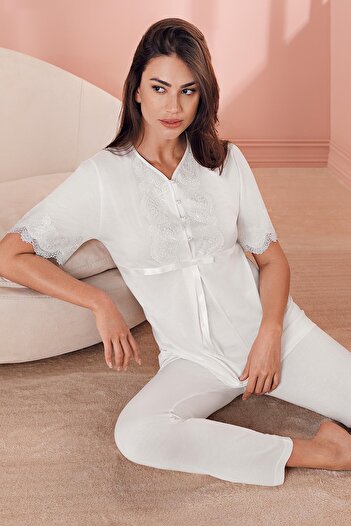 Espuar Women's 733 Combed Cotton 3-Piece Maternity Pajama Set