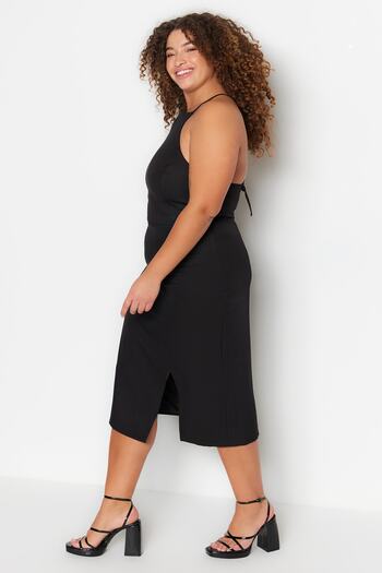 Trendyol Curve Black Back Detailed Woven Satin Dress TBBSS23AH00223