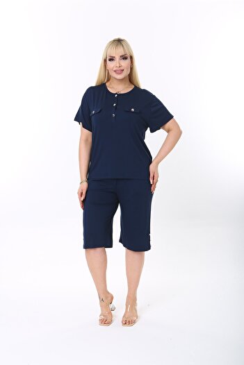 XL Modam Women's Large Size Lycra Viscose Navy Blue Capri Set