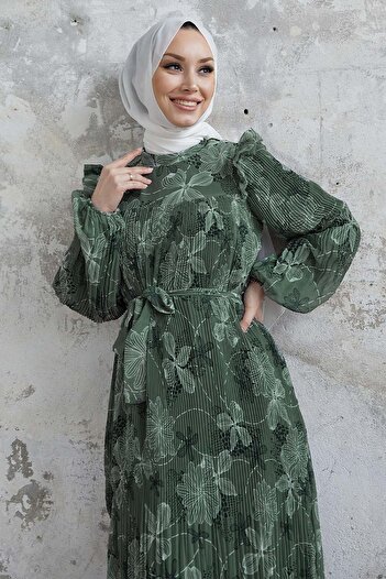 InStyle Azelya Shoulder Ruffle Pleated Chiffon Dress - Mint