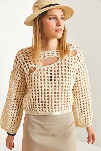 Bianco Lucci Women's Seasonal Openwork Knitwear Sweater