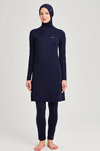 Haşema Navy Blue Lycra 5 Piece Hijab Swimsuit Set