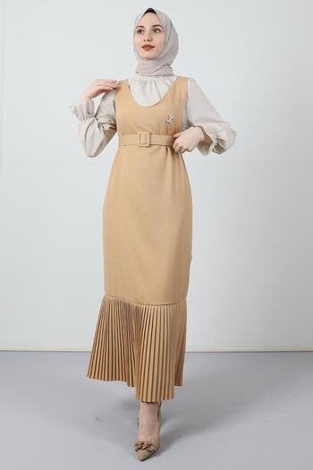 Giza Giyim Pleated Belted Gilet Biscuit