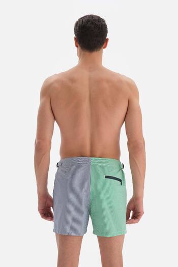 Dagi Green Blue Striped Belted Men's Shorts