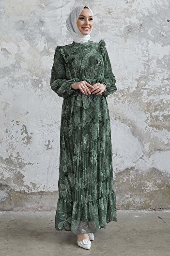 InStyle Azelya Shoulder Ruffle Pleated Chiffon Dress - Mint