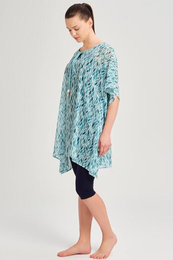 Haşema Green Short Pareo with Collar Tie Detail