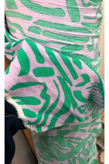 turkanlarhome Double Width Wrinkled Viscose Meter Fabric (dress-blouse-shirt-tunic-pareo-kimono Etc..) Green-lilac Color