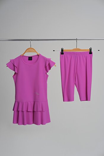Haşema Short Sleeve Lilac Pool Swimsuit Set