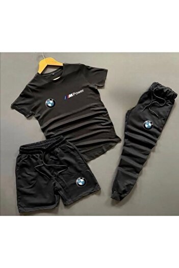 NewCabin Shorts-Sweatpants-T-Shirt Slim Fit 3-Piece Black Set Combination Bottom 0st