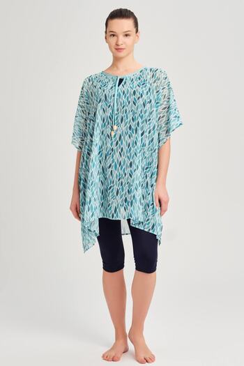 Haşema Green Short Pareo with Collar Tie Detail