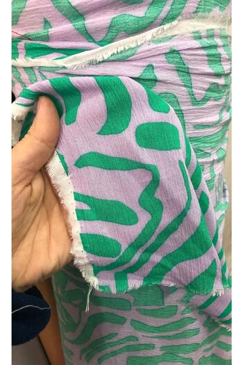 turkanlarhome Double Width Wrinkled Viscose Meter Fabric (dress-blouse-shirt-tunic-pareo-kimono Etc..) Green-lilac Color