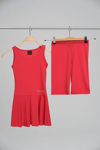 Haşema Skirted Zero Sleeve Red Swimsuit Set