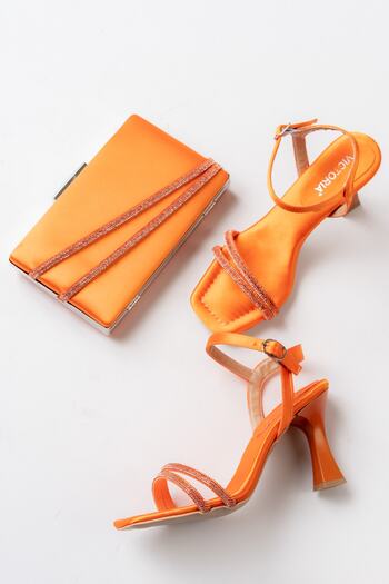lmn ayakkabı Orange Satin 5mm sponge Orthopedic Stitched Sole Two Striped Evening Dress Shoes
