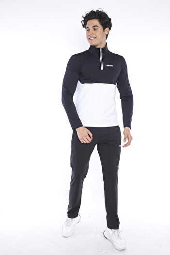 NEED LİFE Erkek Lacivert Beyaz Dalgıç Kumaş Yarım Fermuarlı Slim Fit Eşofman Takımı