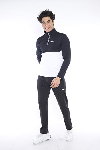 NEED LİFE Erkek Lacivert Beyaz Dalgıç Kumaş Yarım Fermuarlı Slim Fit Eşofman Takımı