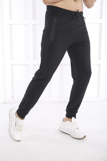 NEED LİFE Erkek Siyah Cepleri Fermuarlı Slim Fit Eşofman Altı